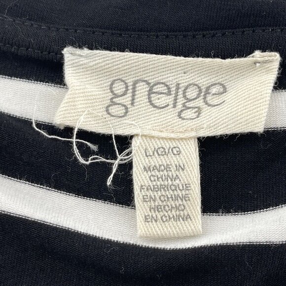 Greige Black & White Striped Short Sleeve Swing Dress Large Beach Stretch - Picture 2 of 8